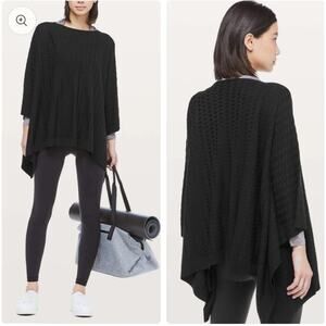 Lululemon Black Divinity Poncho Sweater Woven Cashmere OS Office Travel Commute
